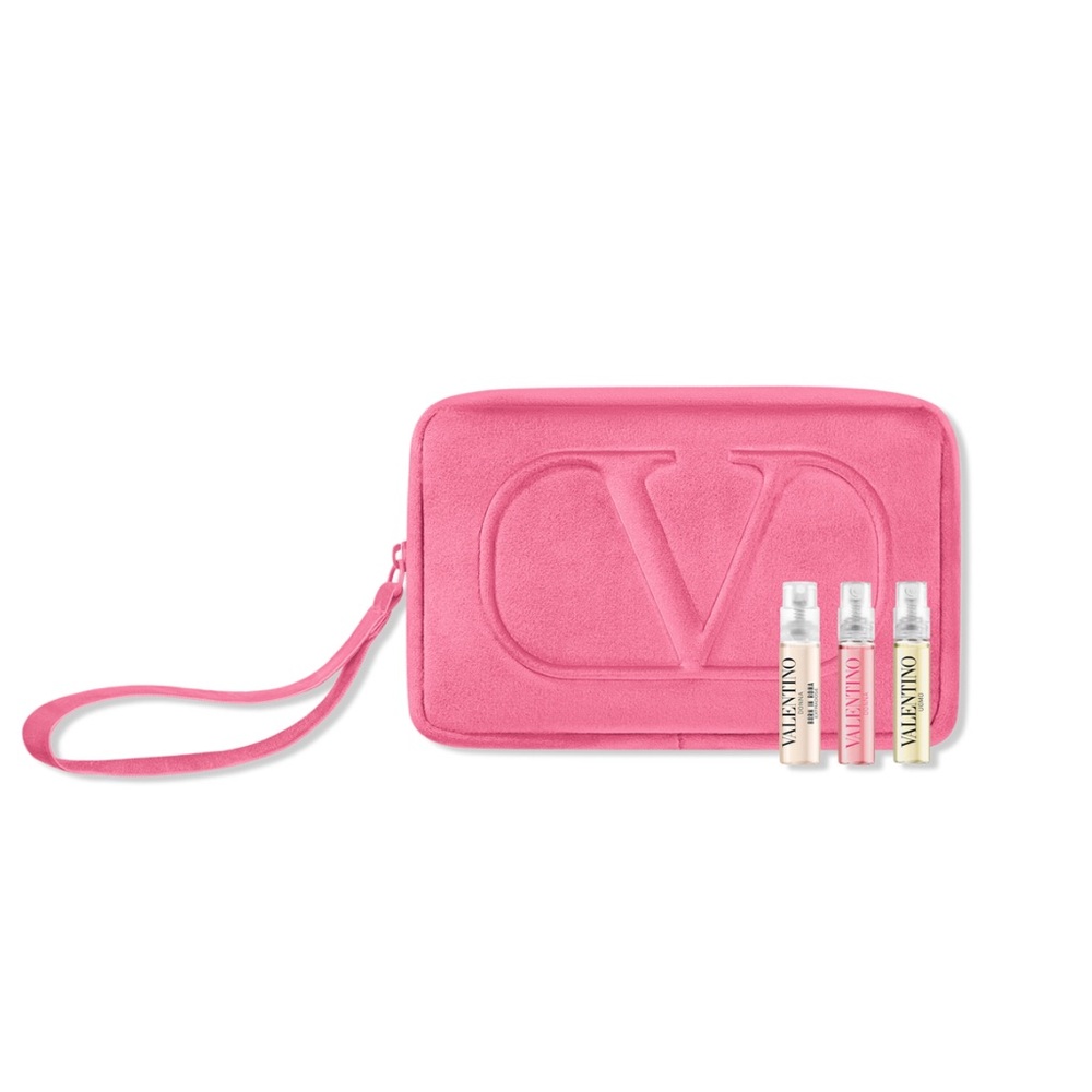 Valentino Pink Wristlet with Fragrance Trio